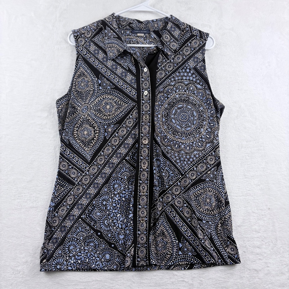 Tommy Hilfiger Sleeveless Medallion Geometric Print Top Blue Black‎ Women's L